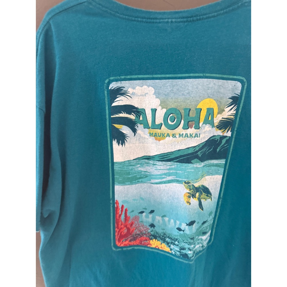 Delta Pro Weight Aloha Hawaii Sea Turtle Graphic Tee Teal Blue XL Vintage Y2K